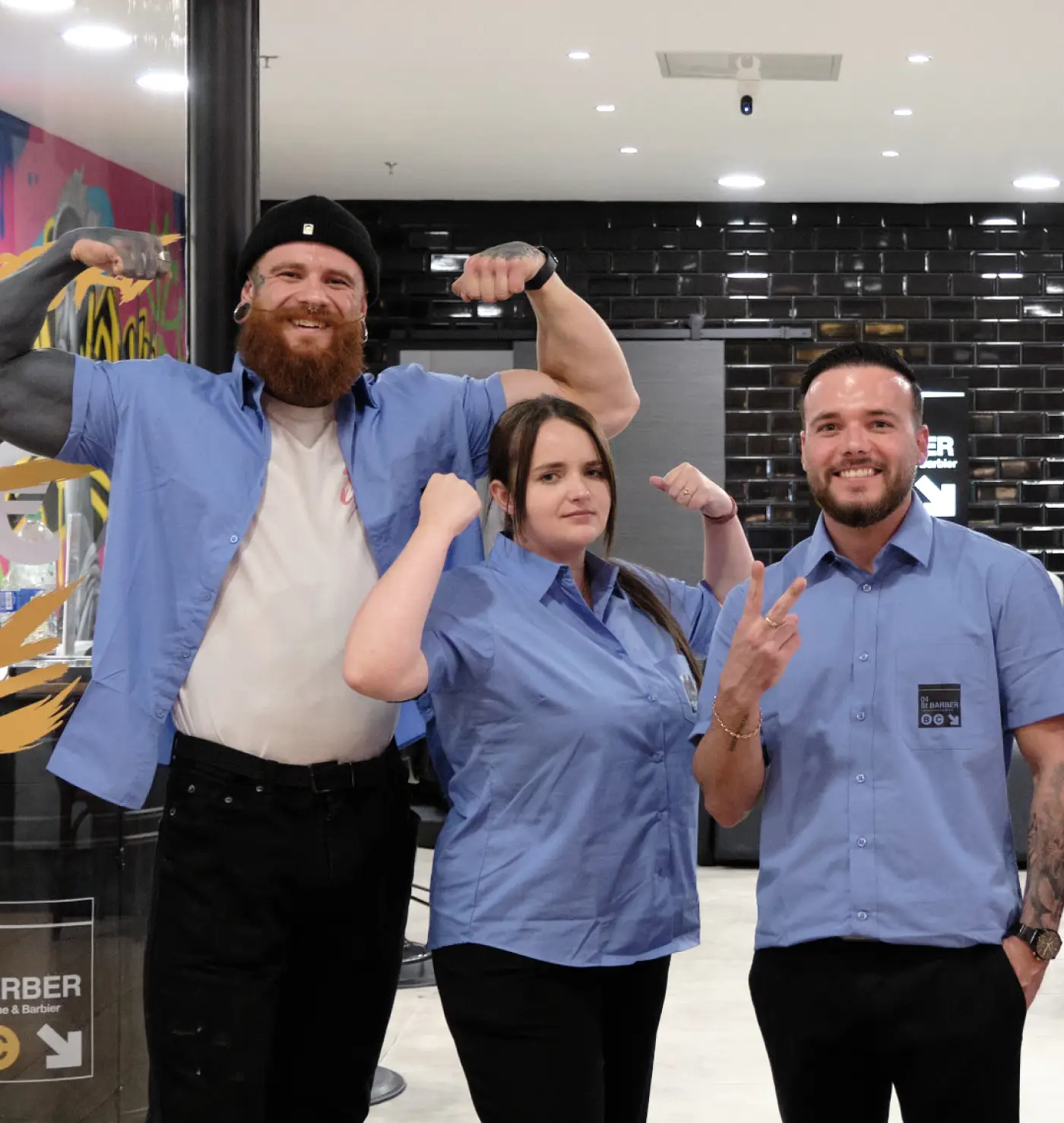 L’équipe 04 ST BARBER Béziers devant le salon, dans une ambiance conviviale